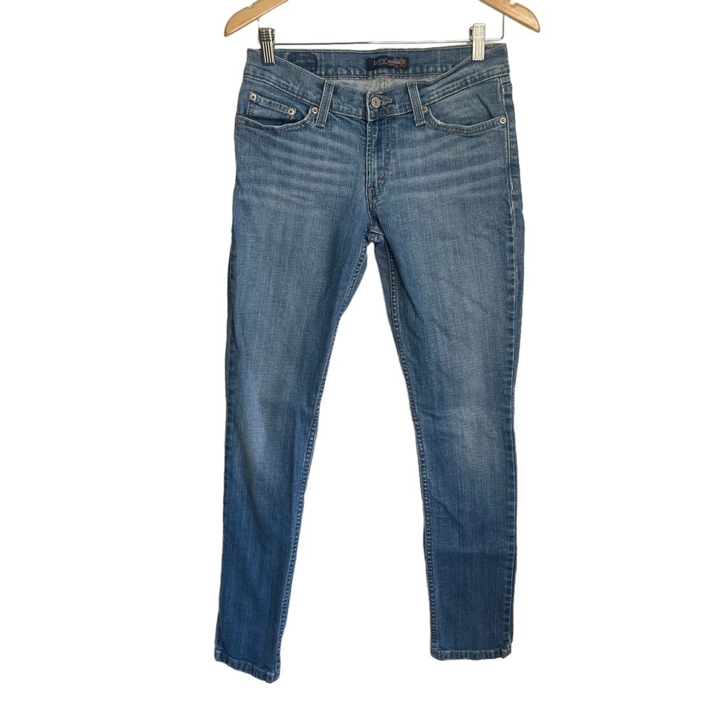 Levi's Creased Medium Wash Mid Rise Blue Denim Skinny Jeans Juniors Size…